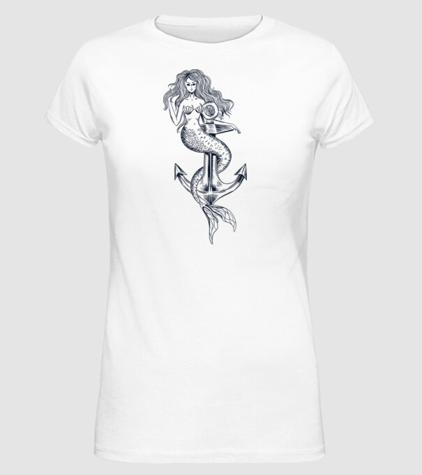 Ancoră sirenă model alb pe tricou