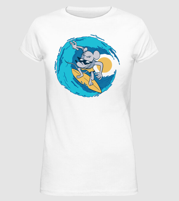 Șoarece Surfer model alb pe tricou