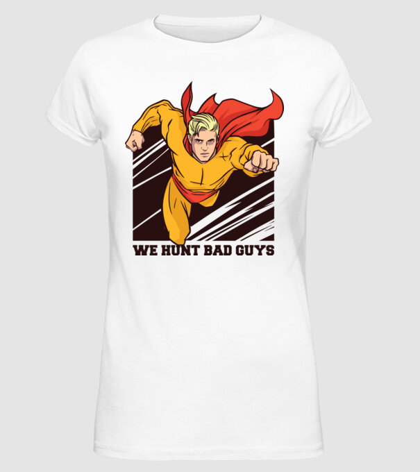 Supererou model alb pe tricou