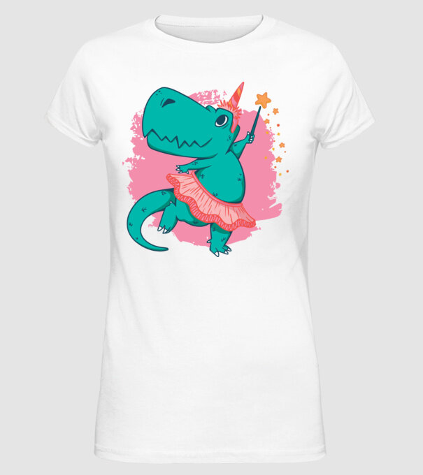 T-rex Balerină model alb pe tricou