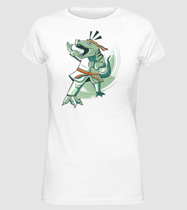 T-rex Karate model alb pe tricou