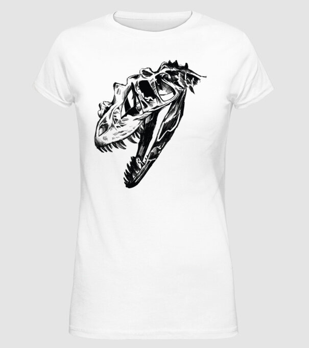 Craniu T-rex model alb pe tricou