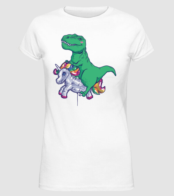 T-rex pe Unicorn balon model alb pe tricou