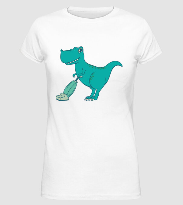 T-rex făcând curățenie model alb pe tricou