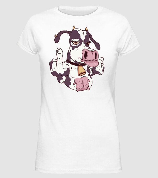 Vaca arată degetul model alb pe tricou