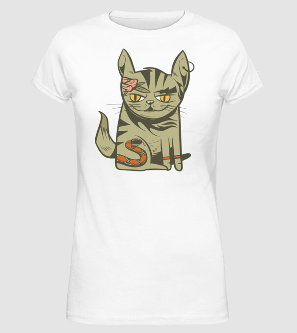 Pisoi tatuat model alb pe tricou