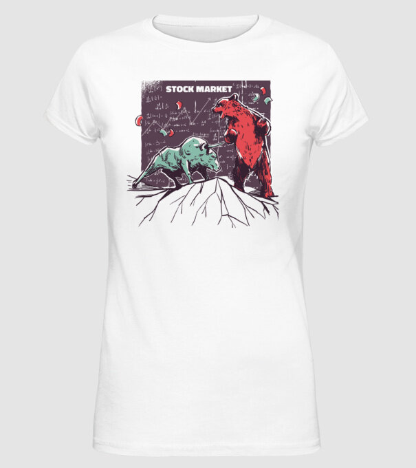 Bursa de Valori Taur vs Urs model alb pe tricou