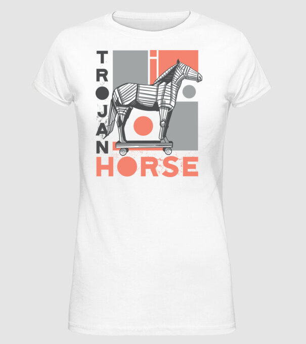 Cal troian model alb pe tricou