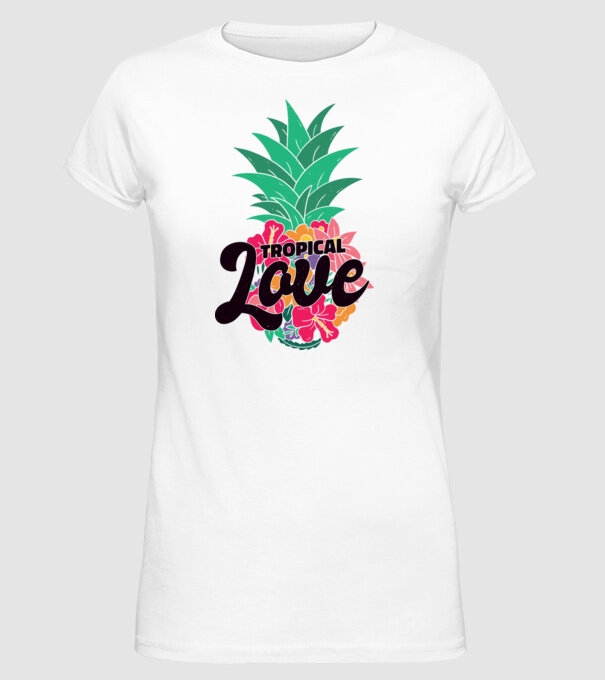 Ananas Tropical Love model alb pe tricou