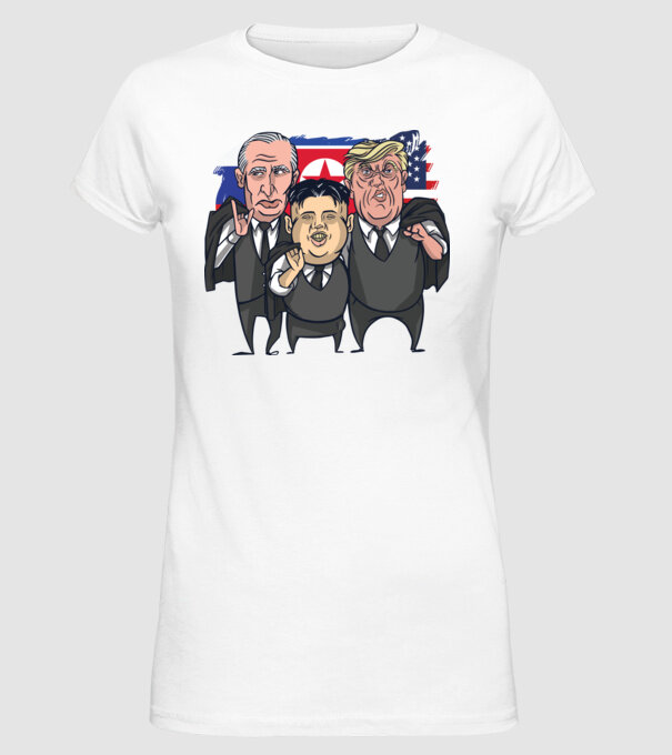 Trump, Putin, Kim - trei prieteni buni model alb pe tricou