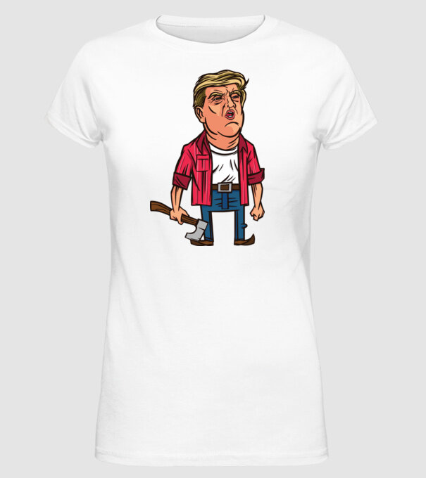 Trump tăietor de lemne model alb pe tricou