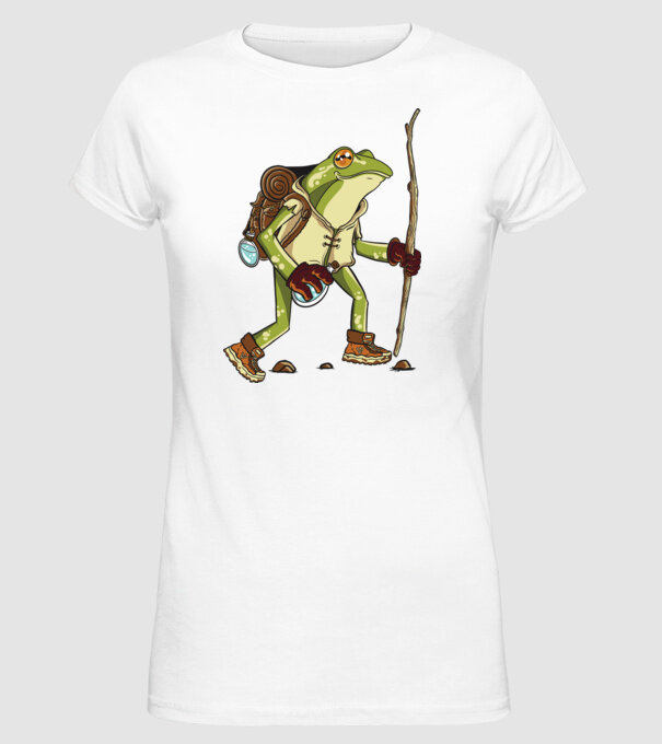 Broască în drumeție model alb pe tricou