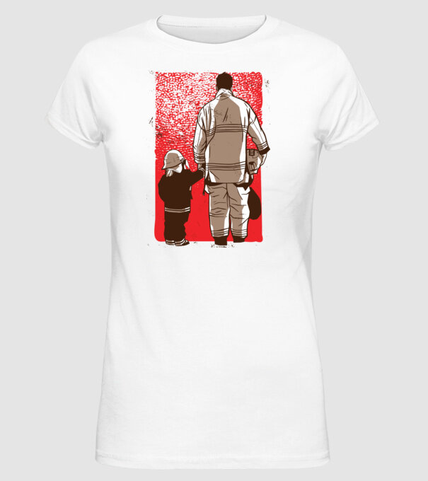 Tricou Pompier tată și fiu model alb pe tricou