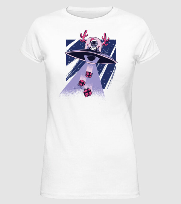 OZN duce cadouri - tricou de Crăciun amuzant model alb pe tricou