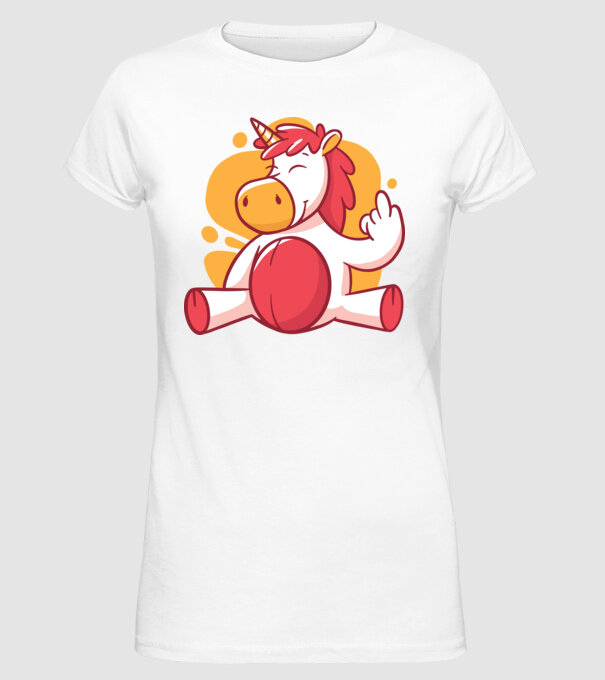 Unicorn arată degetul model alb pe tricou