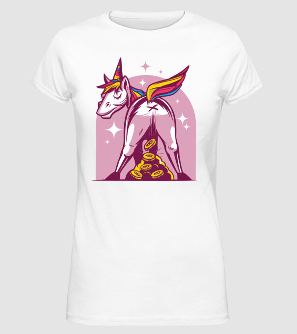 Unicorn Bitcoin model alb pe tricou