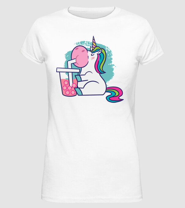 Unicorn Bubble Tea model alb pe tricou