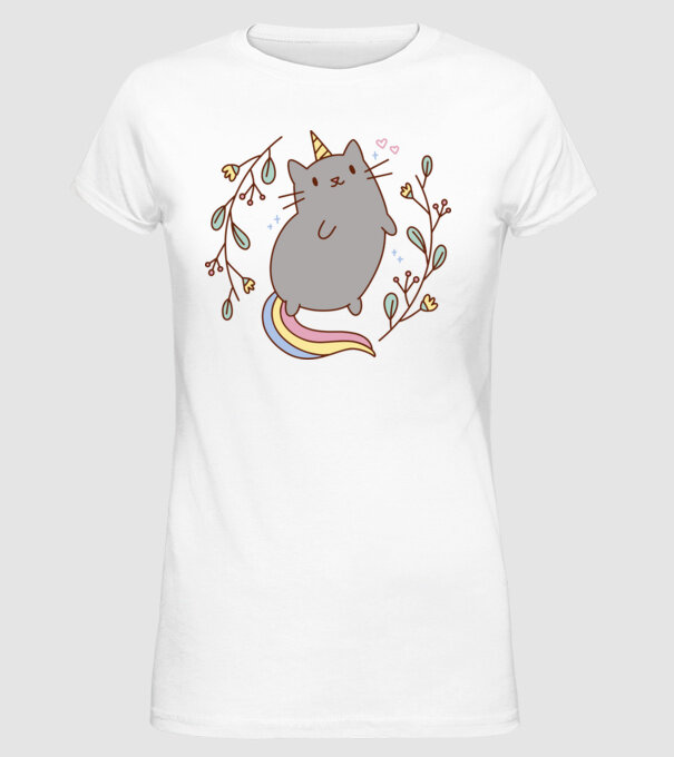 Pisică Unicorn model alb pe tricou