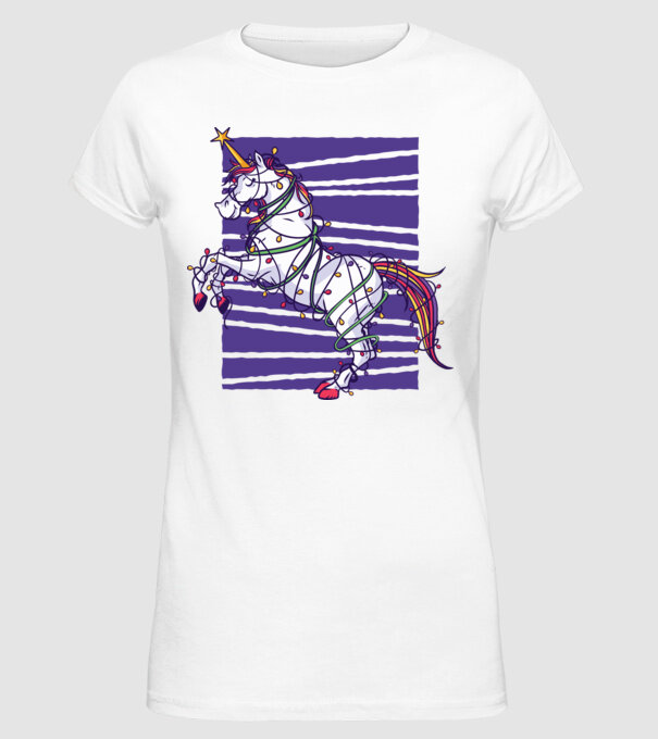 Unicorn pom de Crăciun model alb pe tricou