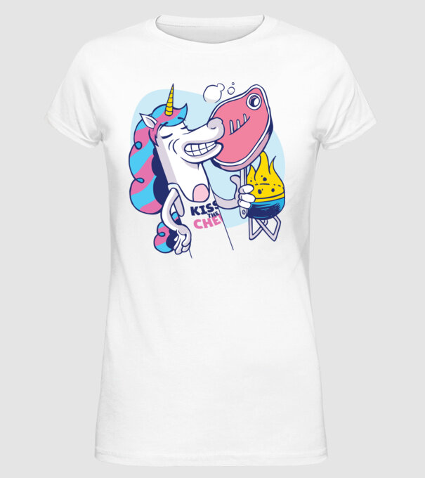 Unicorn Steak BBQ model alb pe tricou