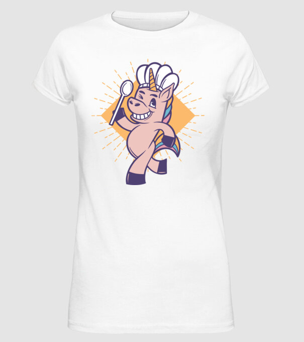 Unicorn Bucătar model alb pe tricou