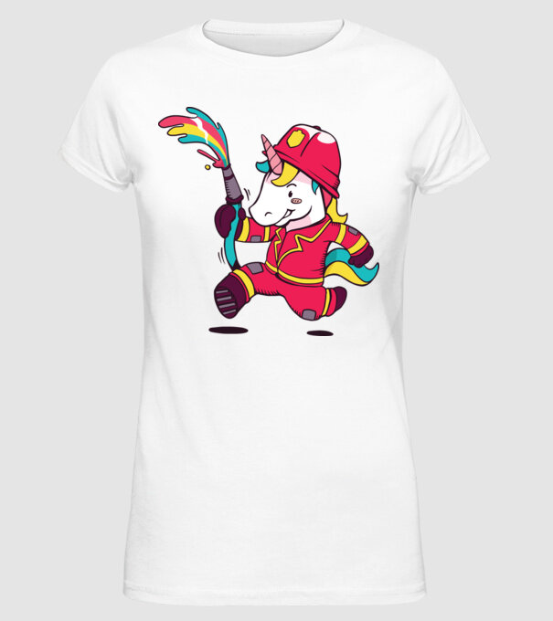 Pompier Unicorn model alb pe tricou