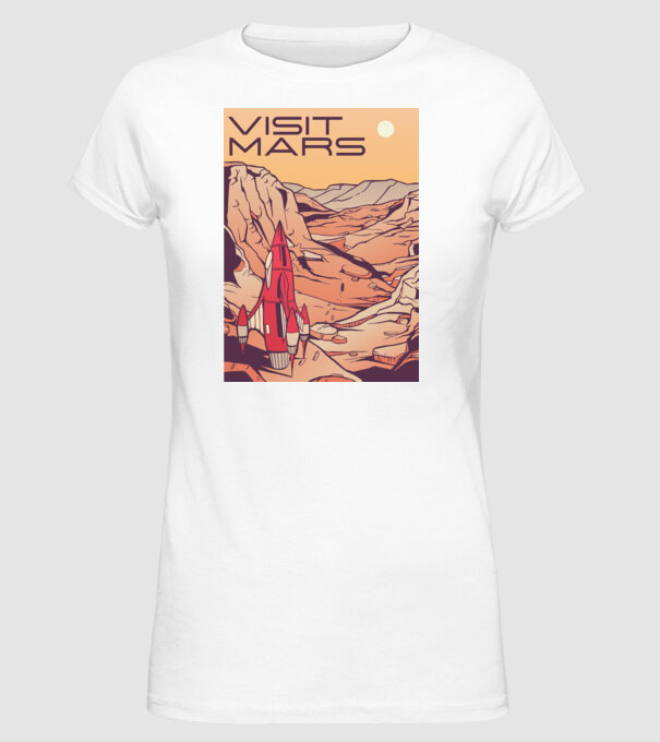 Călătorie pe Marte afiș model alb pe tricou