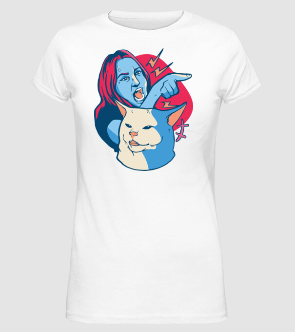 Meme pisică urlătoare model alb pe tricou