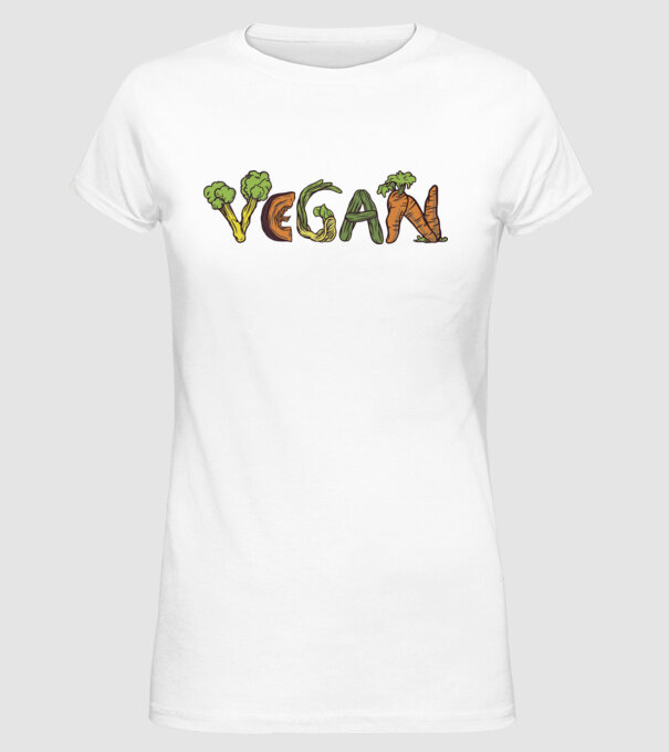 Inscripție legume vegan model alb pe tricou