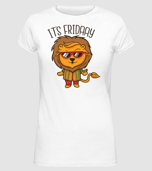 În sfârșit, vineri Leu model alb pe tricou