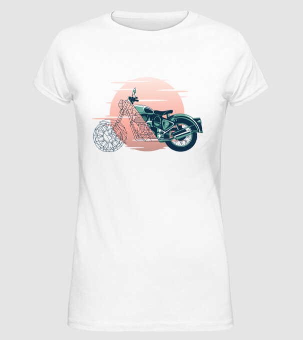 Motocicletă Vintage model alb pe tricou