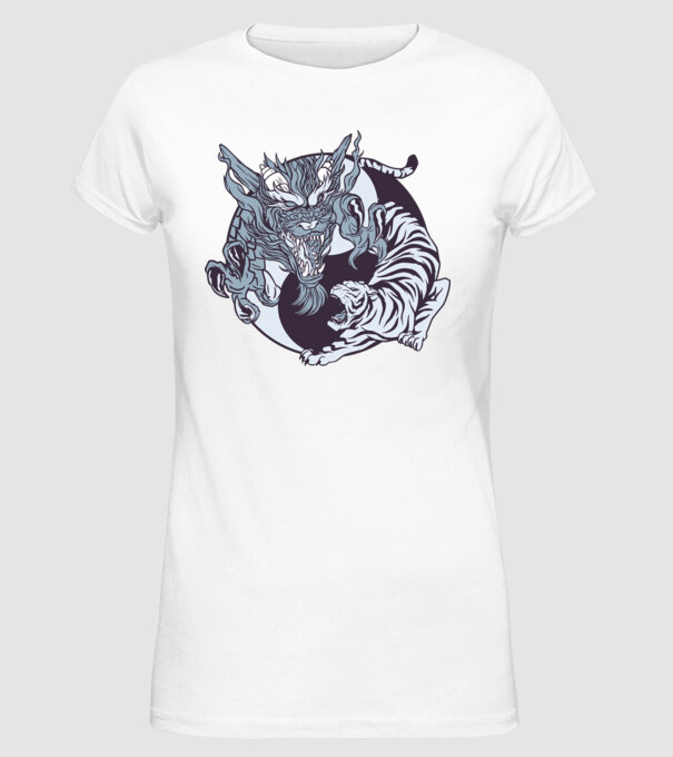 Yin Yang cu animale model alb pe tricou