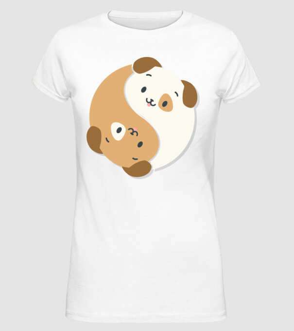 Câini Yin Yang model alb pe tricou
