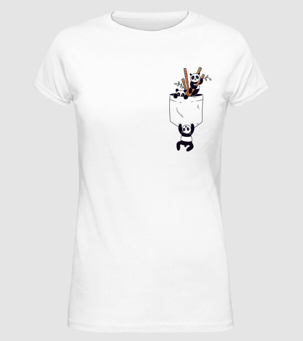 Panda de buzunar model alb pe tricou