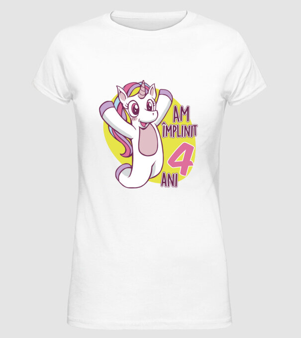 Am împlinit 4 ani model alb pe tricou