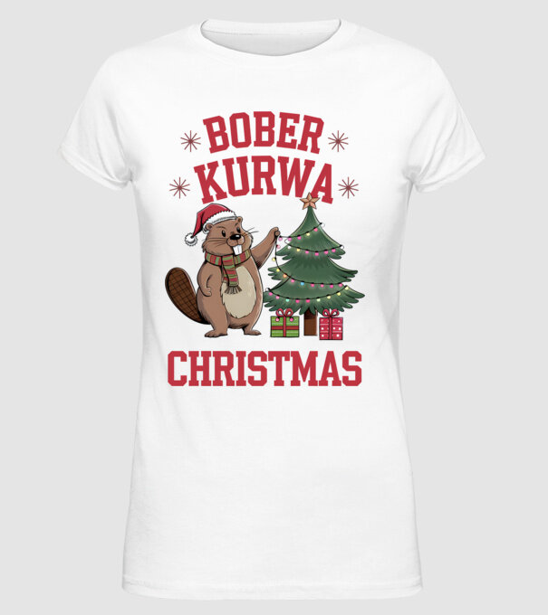 Bober Kurwa Christmas 3 model alb pe tricou