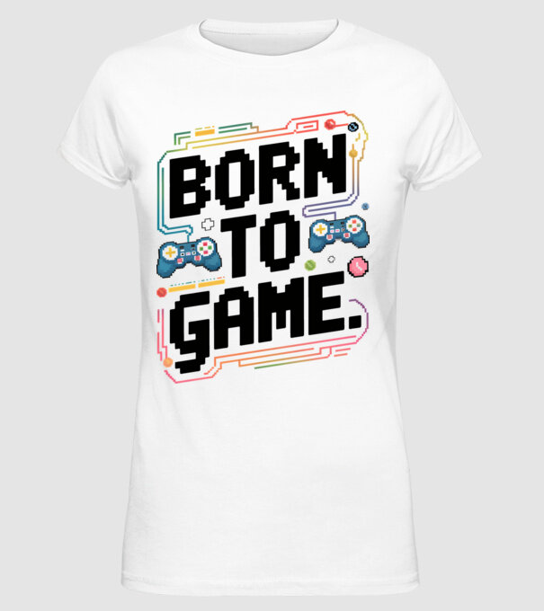 Born to Game Pixel Alb model alb pe tricou