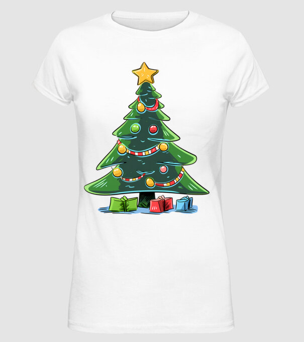 Brad de Crăciun model alb pe tricou