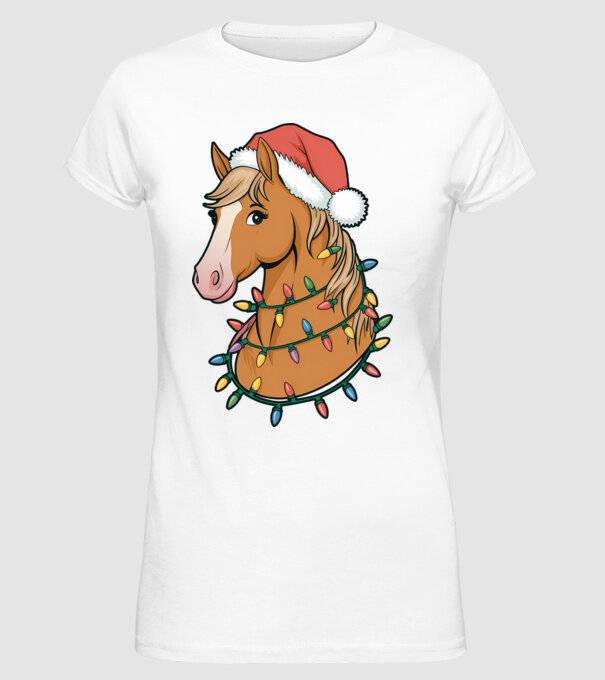 Cal de Crăciun model alb pe tricou