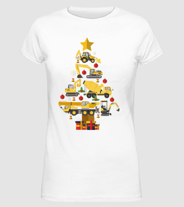 Construcția vehiculului pom de Crăciun model alb pe tricou