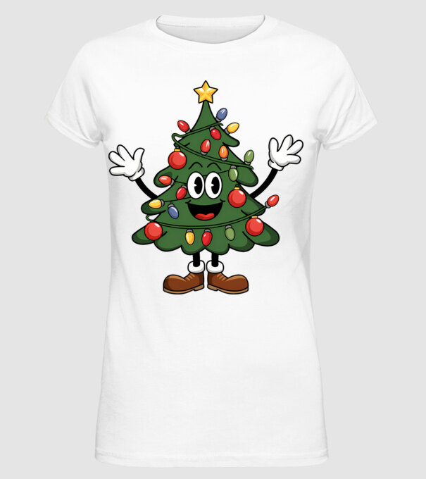Copac de Crăciun drăguț model alb pe tricou