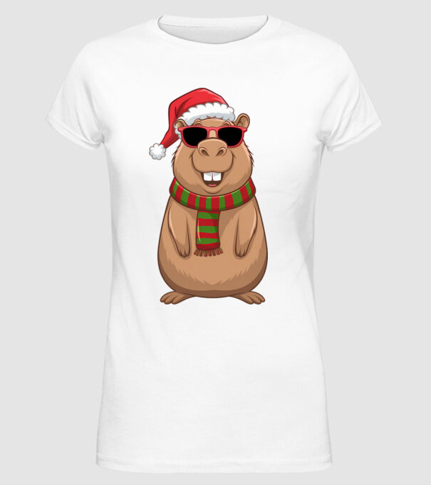 Crăciunul capybara model alb pe tricou