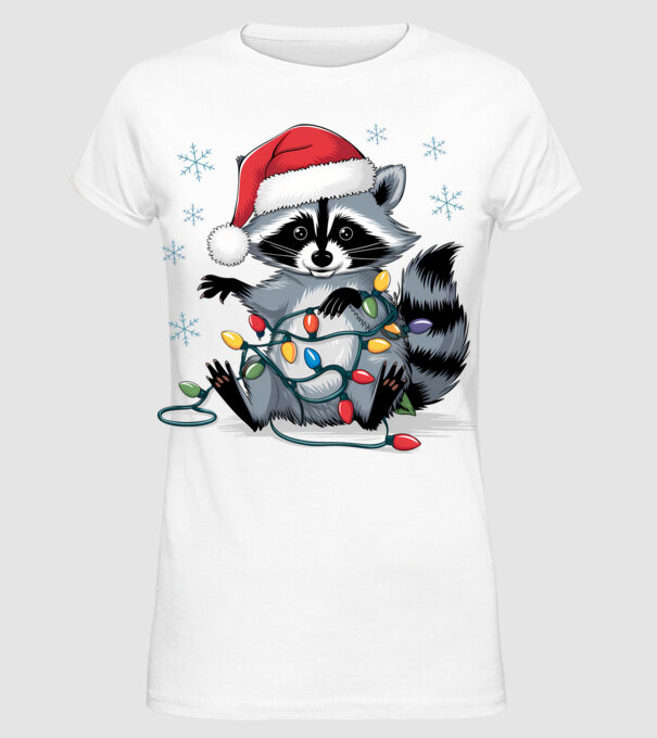 Crăciunul ratonilor Alb model alb pe tricou