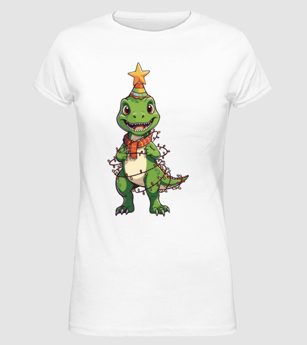 dinozaur pom de Crăciun model alb pe tricou