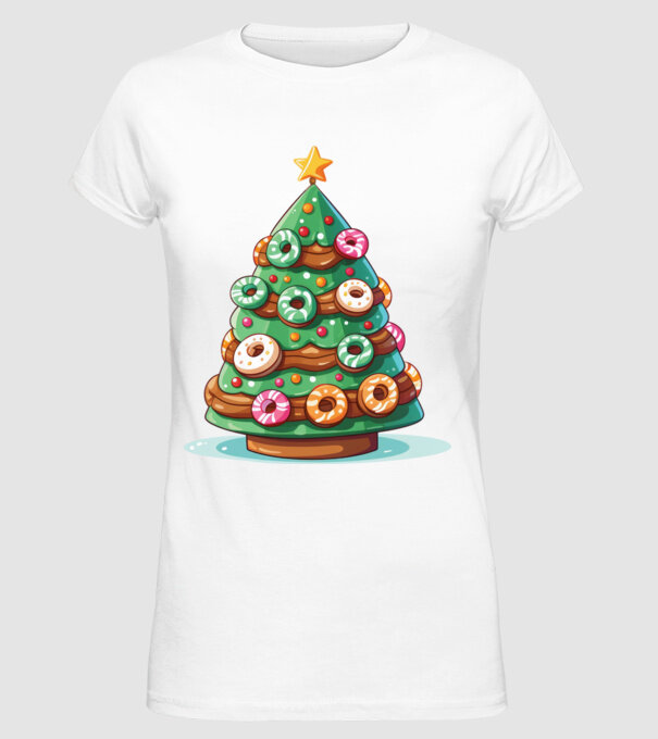 Doughnut pom de Crăciun model alb pe tricou
