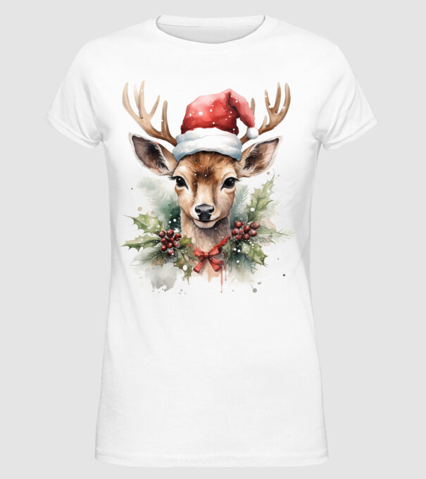 Festive Reindeer model alb pe tricou