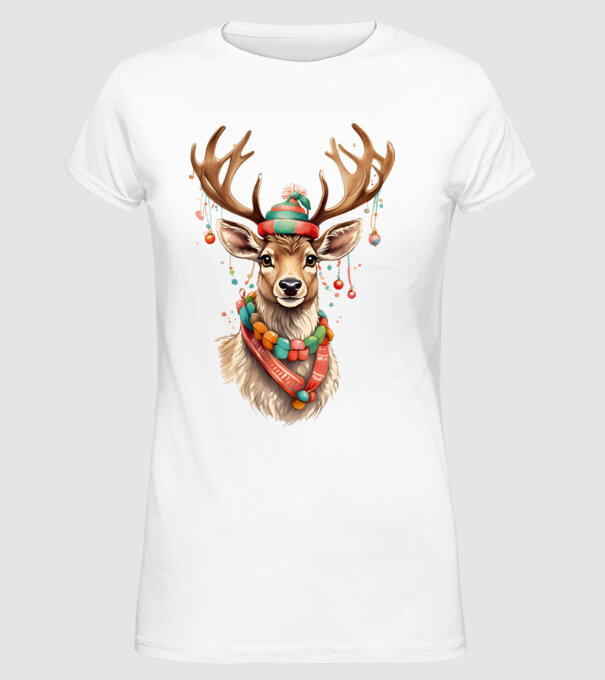 Festive Reindeer model alb pe tricou