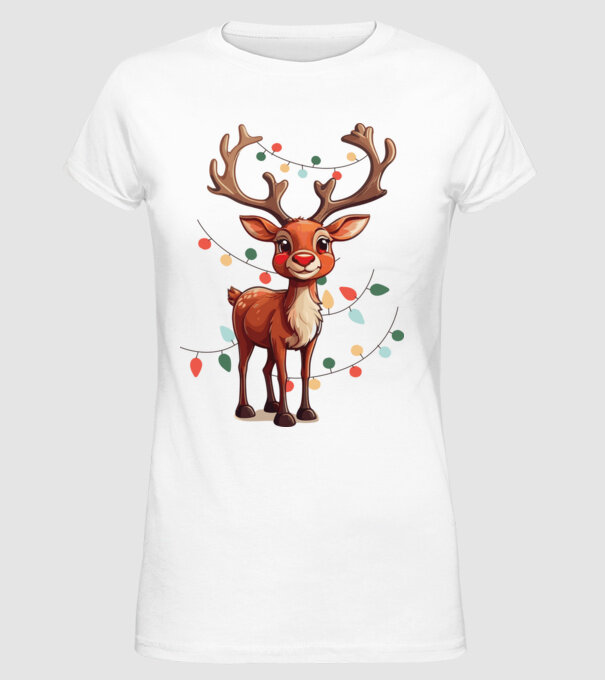 Festive Rudolph model alb pe tricou