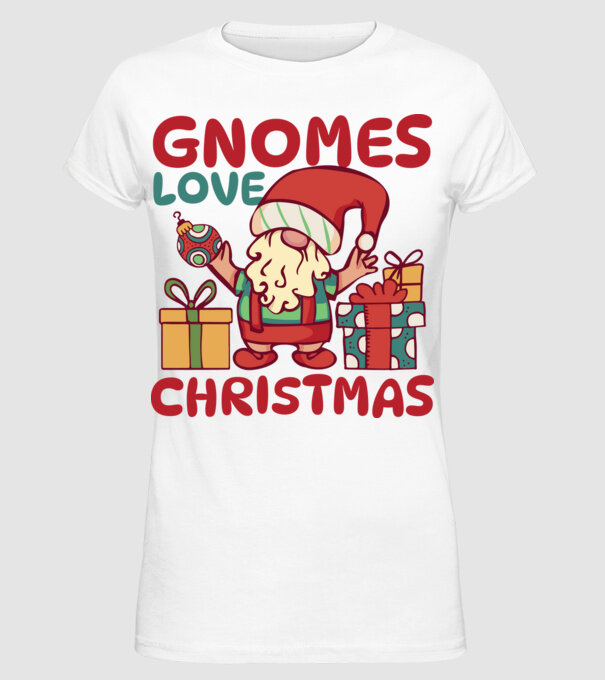 Gnomes LOVE Christmas model alb pe tricou