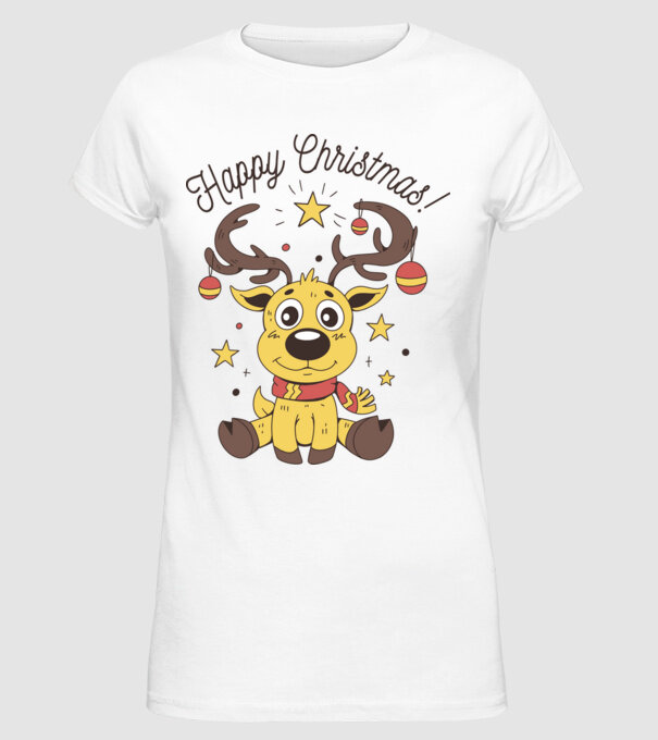 Happy Christmas Reindeer Alb model alb pe tricou